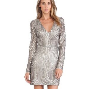 SAYLOR Silver Sequin Midi Dress
